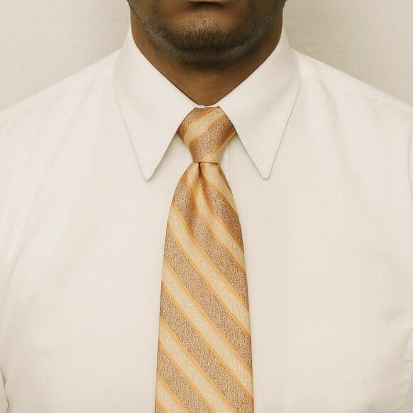 Vintage Dona/Dona Tan Orange Brown Diagonal Stripe 100% Silk Long Tie - Picture 2 of 9